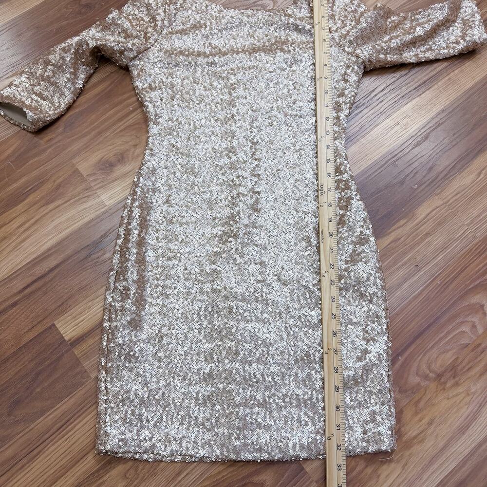Sexy Gold Sequin 3/4 Sleeve Mini Dress SM Party Holiday NYE Cocktail Coquette - Picture 6 of 8